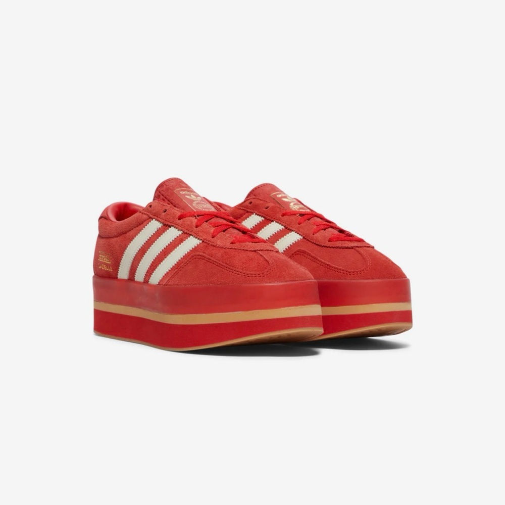 adidas Originals Women's GAZELLE STACK JS0238 Red Cream White Gold Metallic